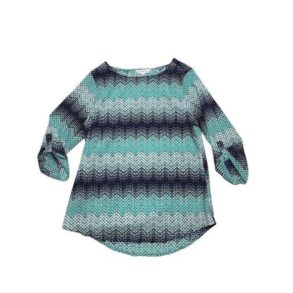 Croft & Barrow Blue Teal Aqua 3/4 Sleeve Chiffon Top Blouse Small NEW - Picture 2 of 9